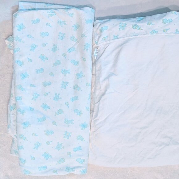 VTG 80s Carters Nursery Crib Sheet Set Fitted & Top Sheet Animals Music Cotton - Picture 1 of 16